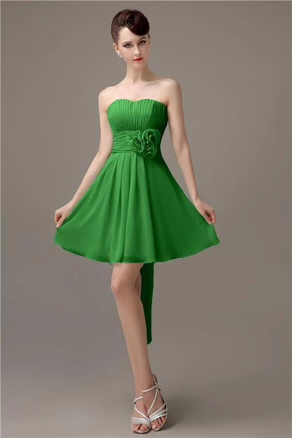 Sweatheart A-line Chiffon Short Bridesmaid Dresses with flower