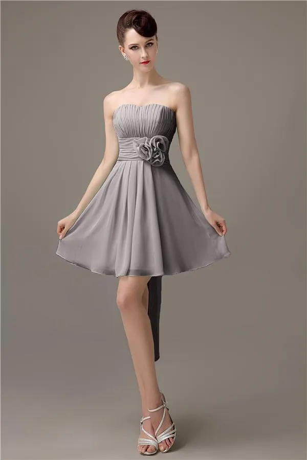 Sweatheart A-line Chiffon Short Bridesmaid Dresses with flower