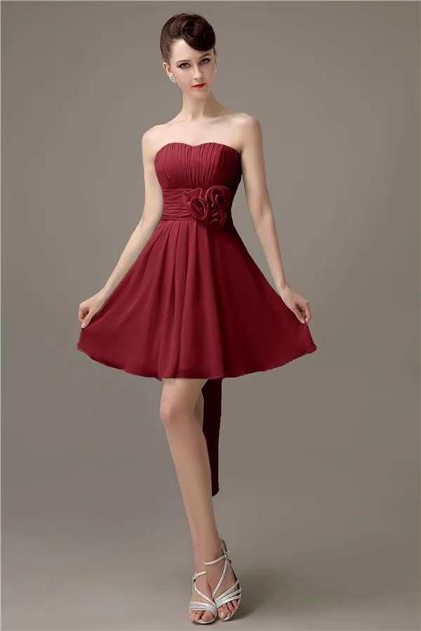 Sweatheart A-line Chiffon Short Bridesmaid Dresses with flower