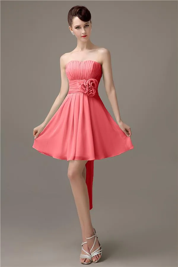 Sweatheart A-line Chiffon Short Bridesmaid Dresses with flower