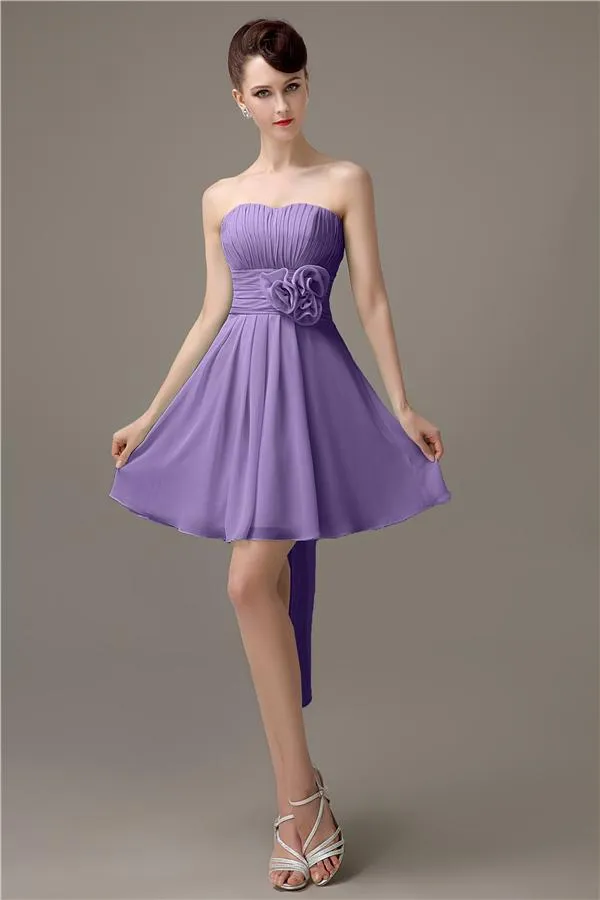 Sweatheart A-line Chiffon Short Bridesmaid Dresses with flower