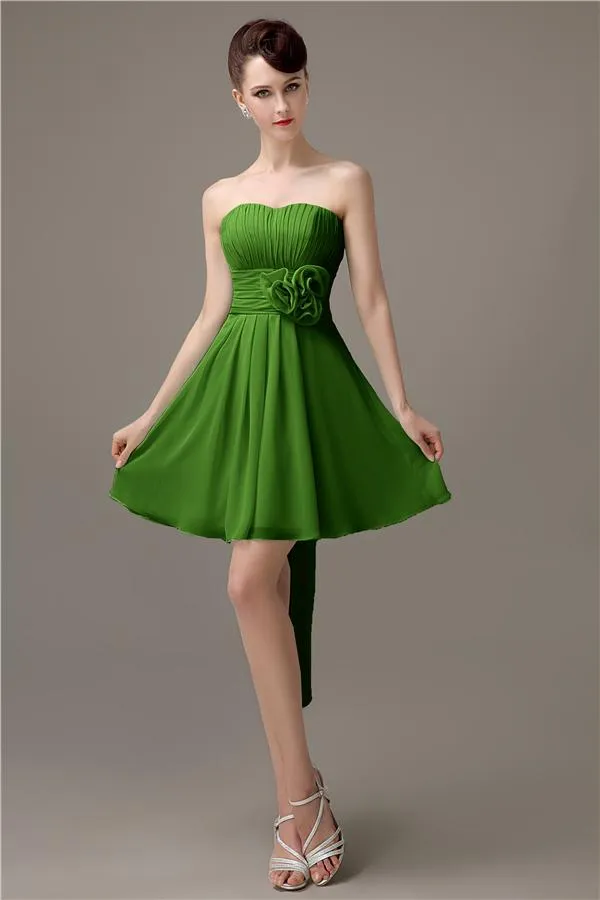 Sweatheart A-line Chiffon Short Bridesmaid Dresses with flower