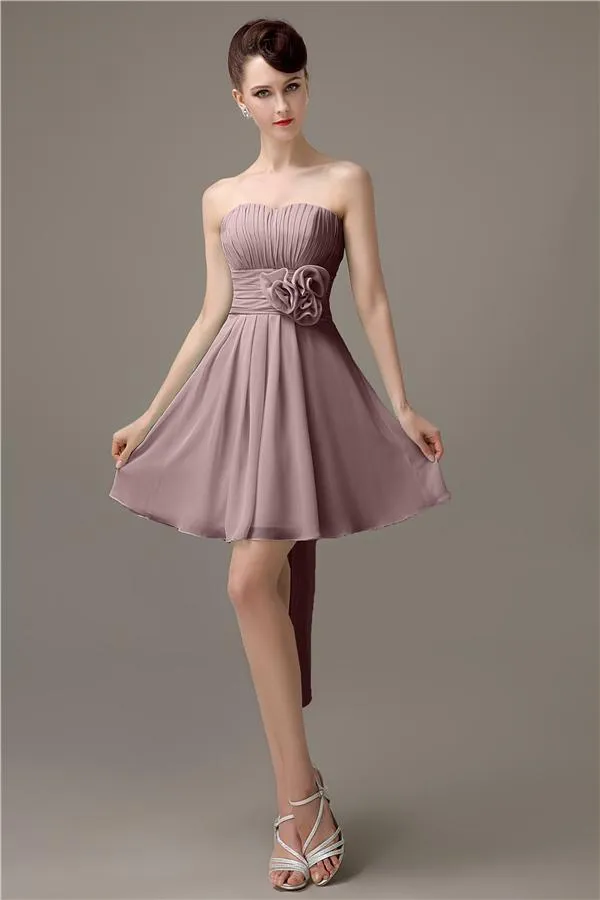 Sweatheart A-line Chiffon Short Bridesmaid Dresses with flower