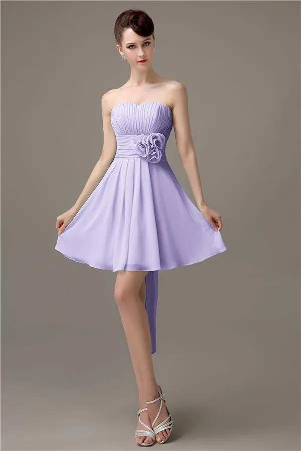 Sweatheart A-line Chiffon Short Bridesmaid Dresses with flower