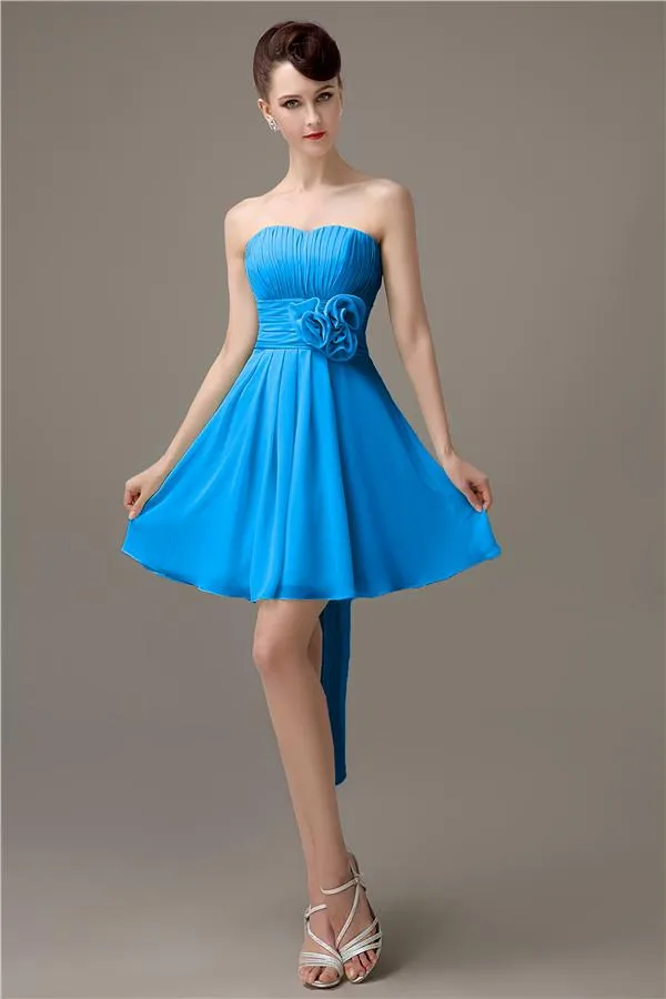 Sweatheart A-line Chiffon Short Bridesmaid Dresses with flower