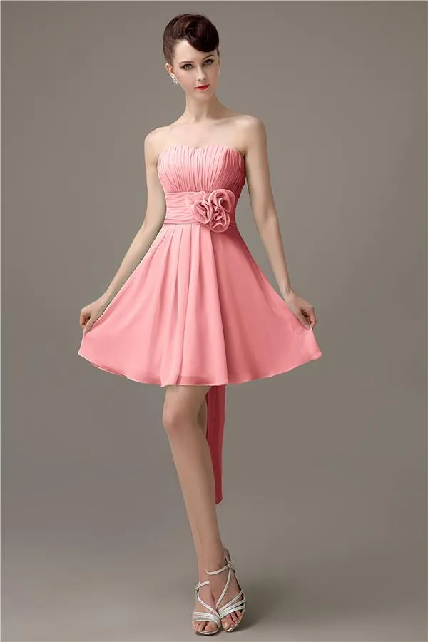 Sweatheart A-line Chiffon Short Bridesmaid Dresses with flower