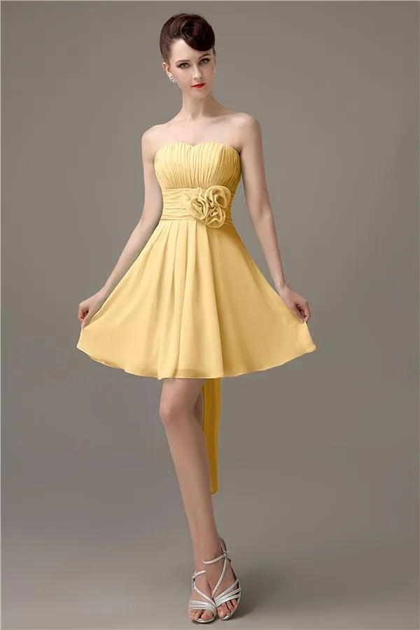 Sweatheart A-line Chiffon Short Bridesmaid Dresses with flower