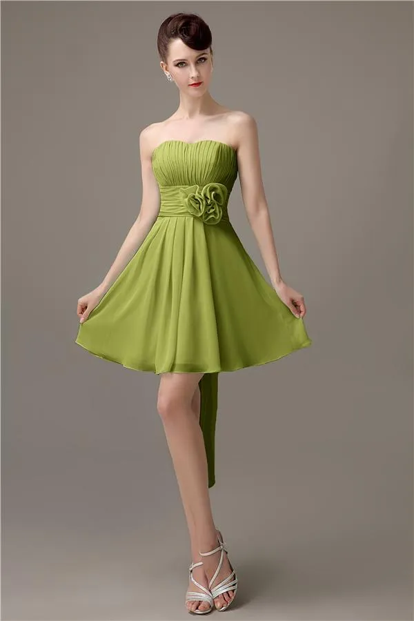 Sweatheart A-line Chiffon Short Bridesmaid Dresses with flower