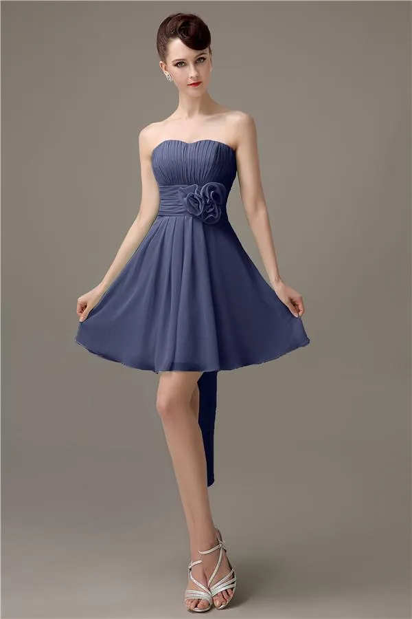 Sweatheart A-line Chiffon Short Bridesmaid Dresses with flower