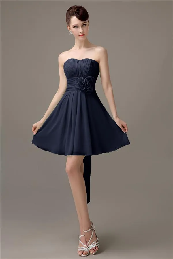 Sweatheart A-line Chiffon Short Bridesmaid Dresses with flower