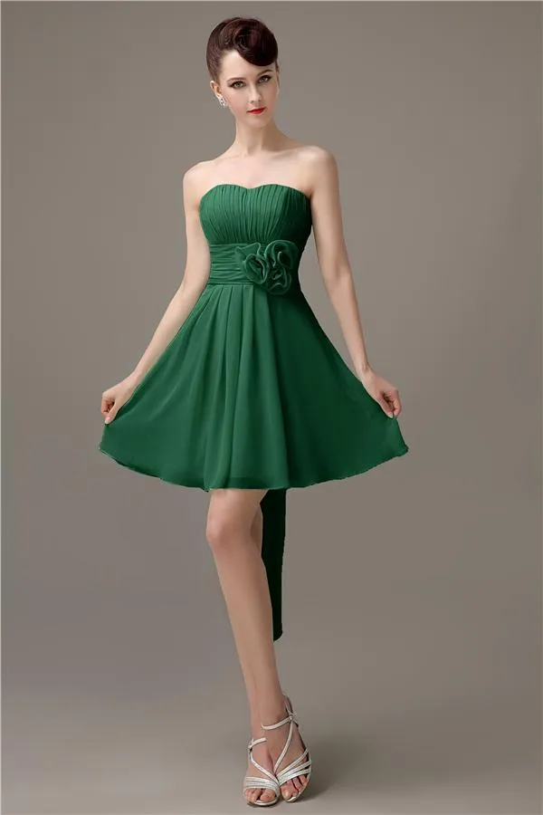 Sweatheart A-line Chiffon Short Bridesmaid Dresses with flower