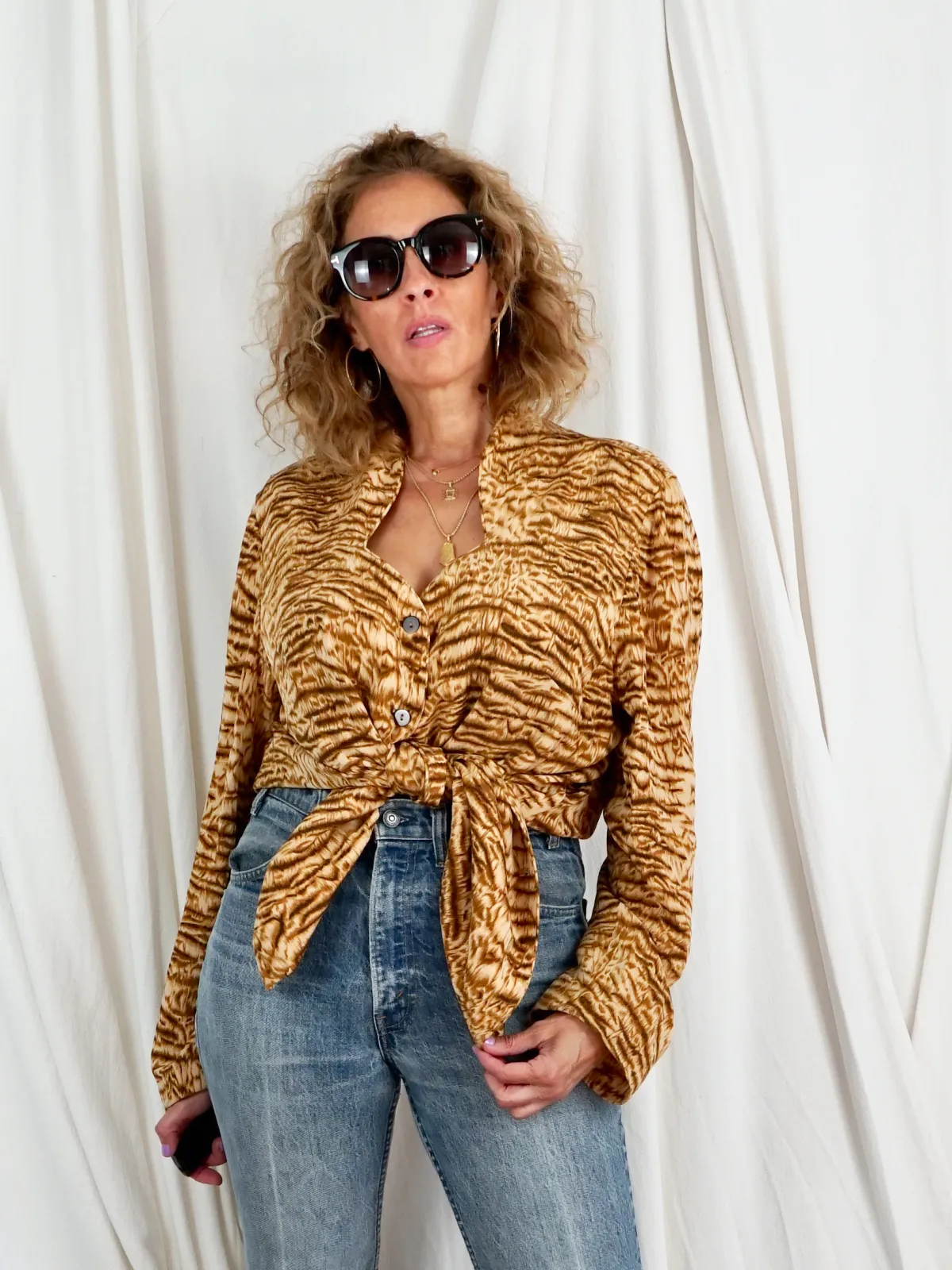 Vintage Animal Print Silk Shirt