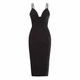 Women Black Sexy Deep V neck Mini Dress