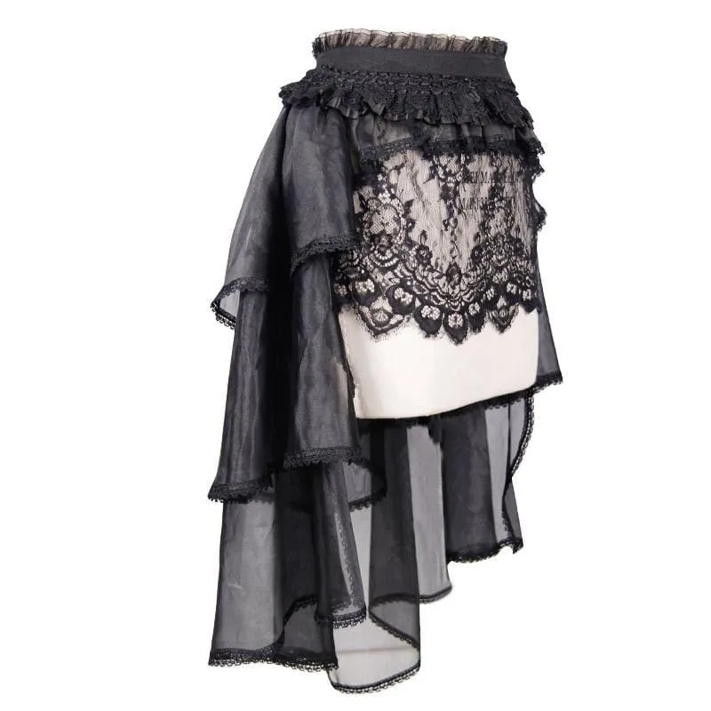 Women's Asymmetric Lace and Net Goth Skirt