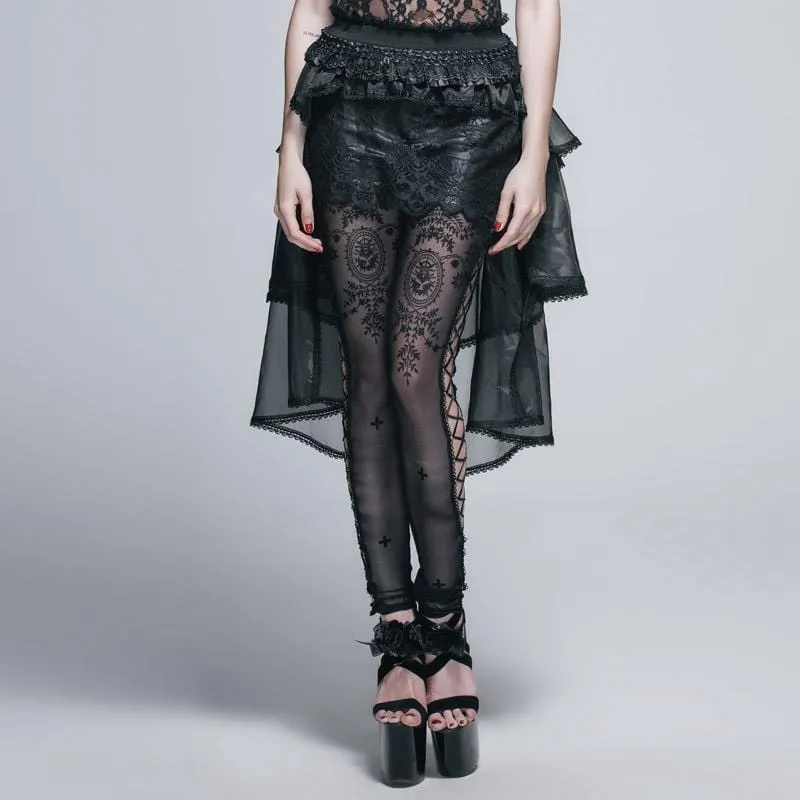 Women's Asymmetric Lace and Net Goth Skirt