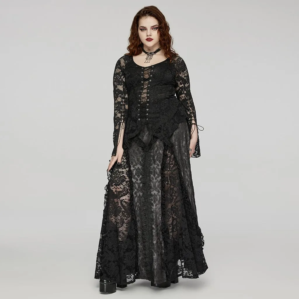 Women's Plus Size Gothic Ruffled Lace Splice Embossed Skirt