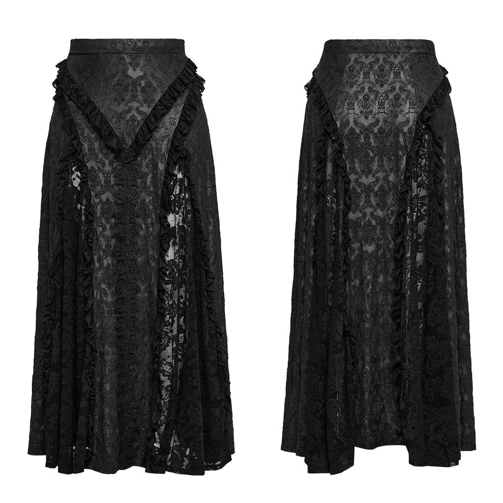 Women's Plus Size Gothic Ruffled Lace Splice Embossed Skirt