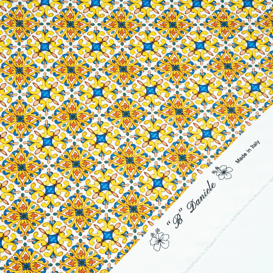 Yellow & Blue Geo Printed Pure Silk Twill